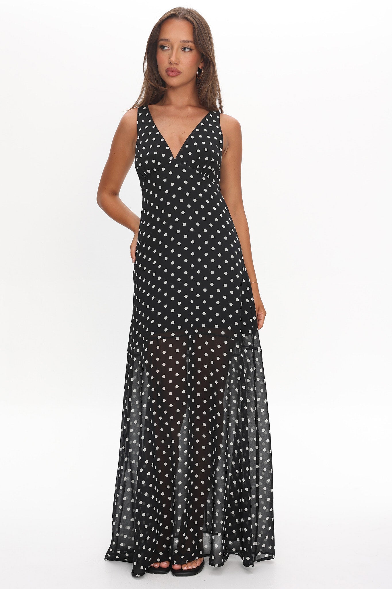 Rosewood V-Neckline Maxi Dress Polka Dot Black by Selfie Leslie Australia