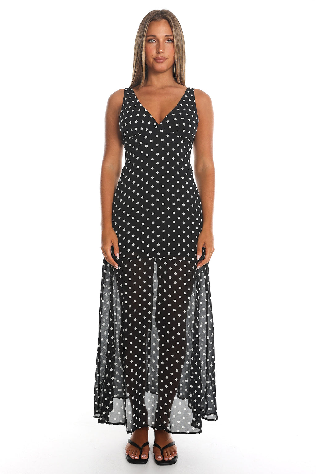 Rosewood V-Neckline Maxi Dress Polka Dot Black