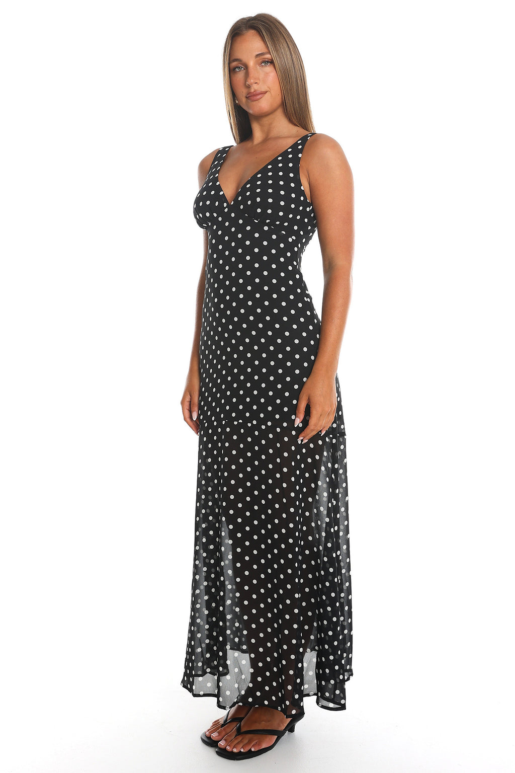 Rosewood V-Neckline Maxi Dress Polka Dot Black