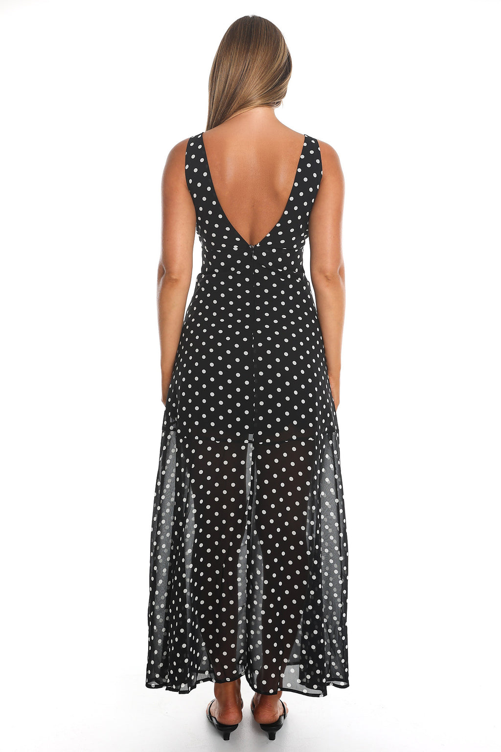 Rosewood V-Neckline Maxi Dress Polka Dot Black