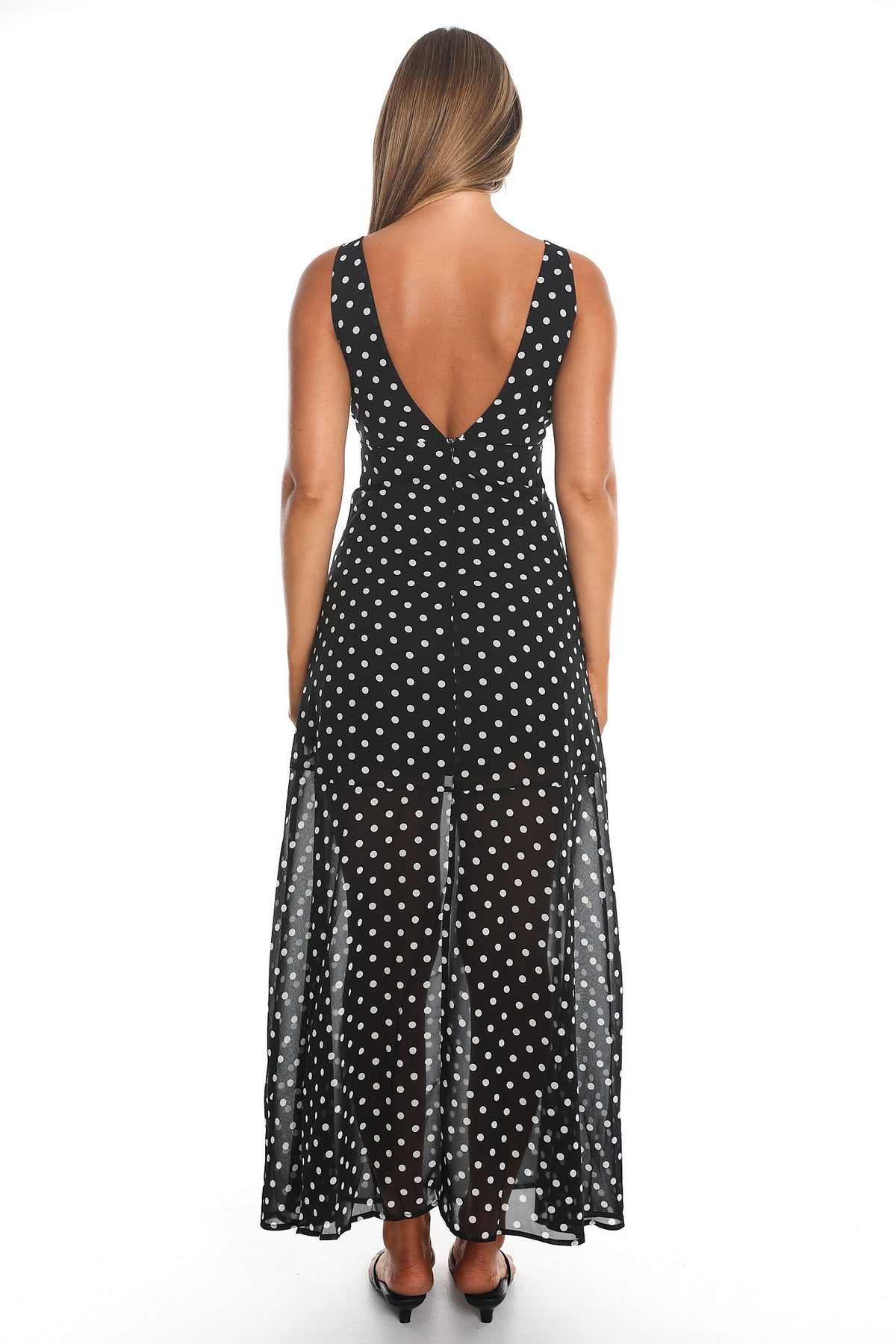Rosewood V-Neckline Maxi Dress Polka Dot Black