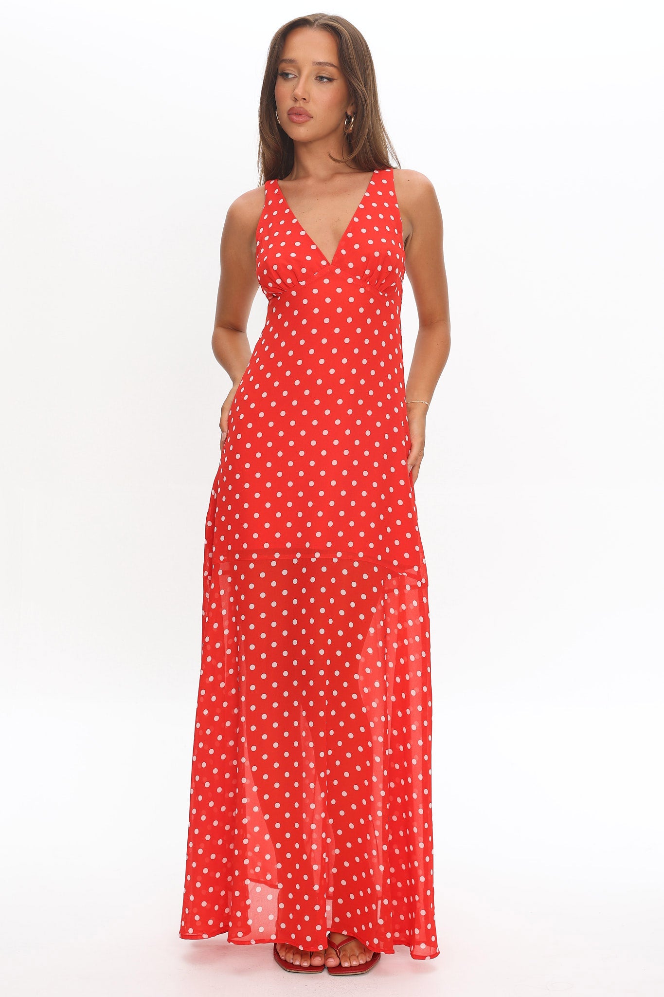 Rosewood V-Neckline Maxi Dress Polka Dot Red by Selfie Leslie Australia