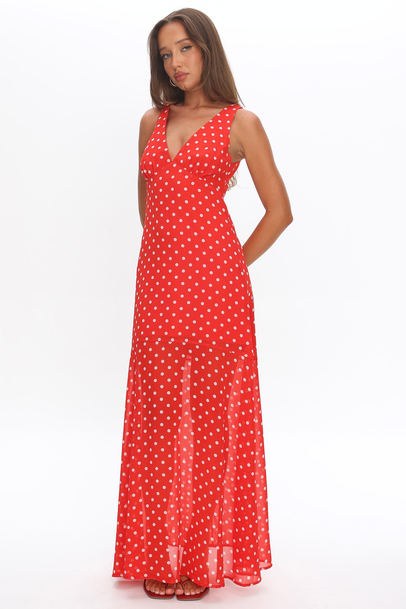 Rosewood V-Neckline Maxi Dress Polka Dot Red by Selfie Leslie Australia