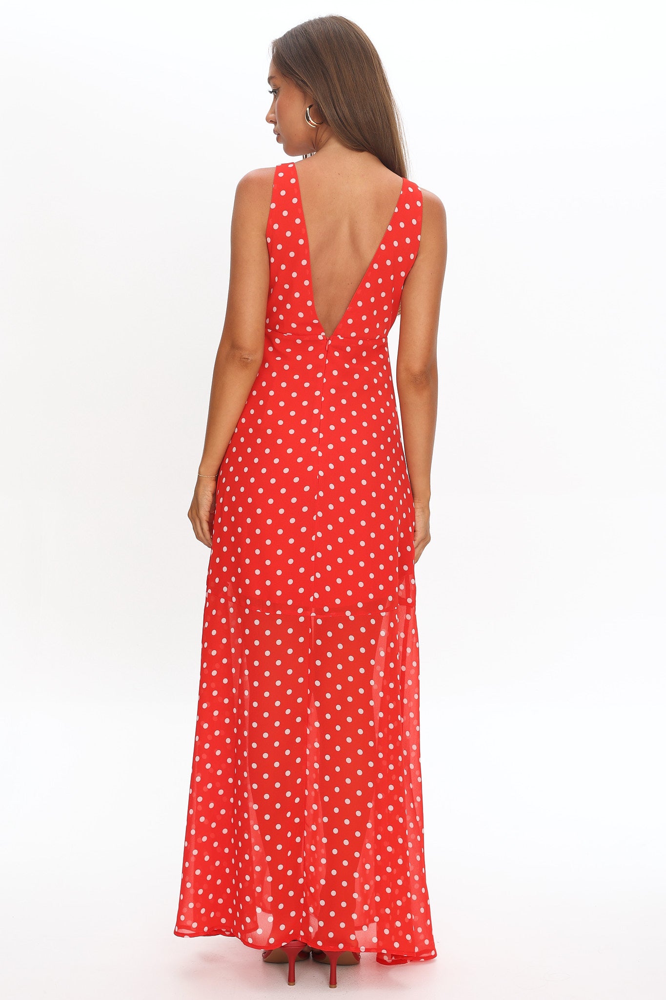Rosewood V-Neckline Maxi Dress Polka Dot Red by Selfie Leslie Australia