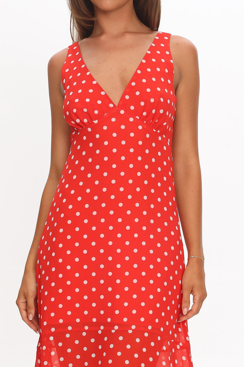 Rosewood V-Neckline Maxi Dress Polka Dot Red by Selfie Leslie Australia