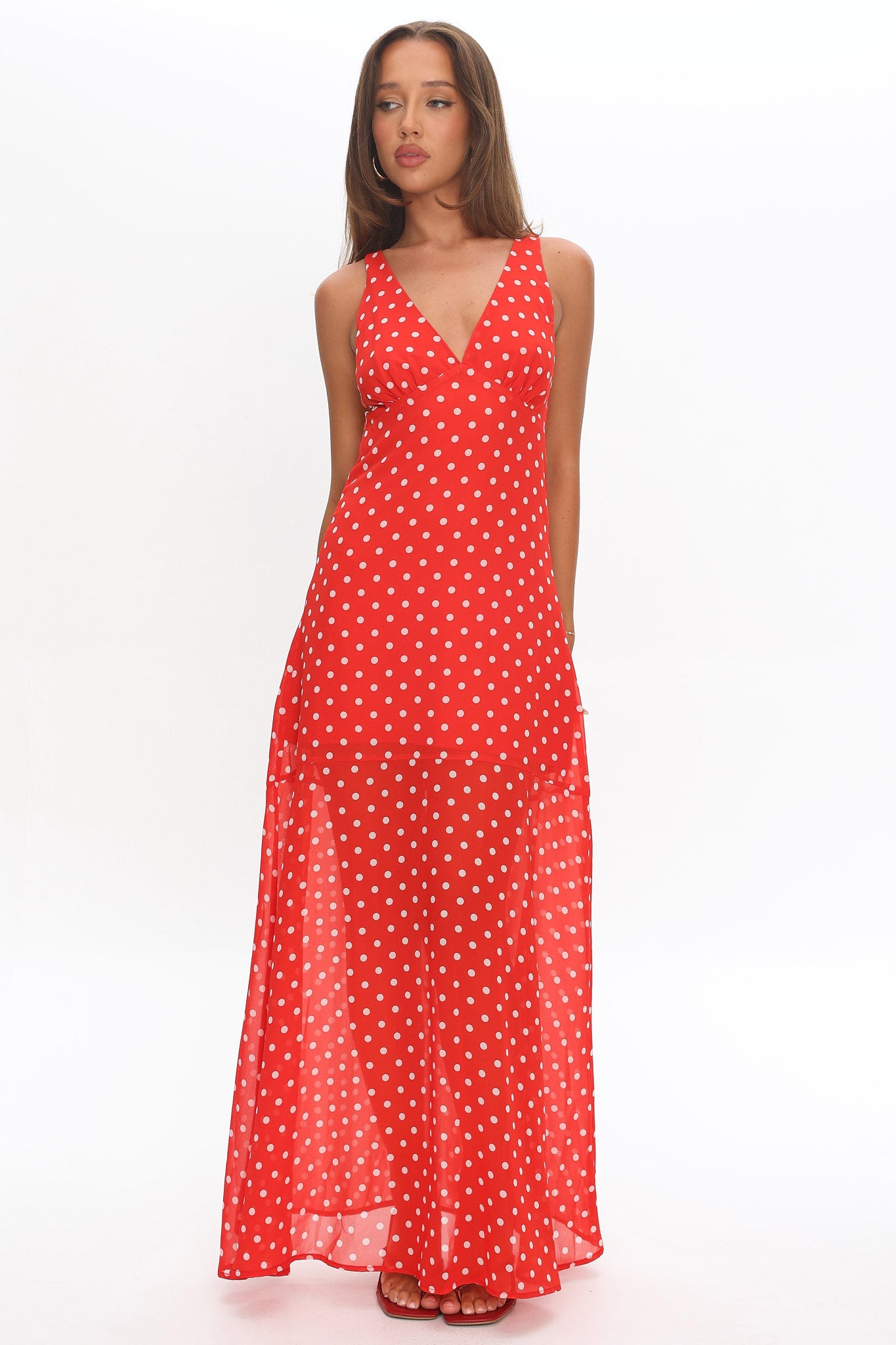 Rosewood V-Neckline Maxi Dress Polka Dot Red by Selfie Leslie Australia
