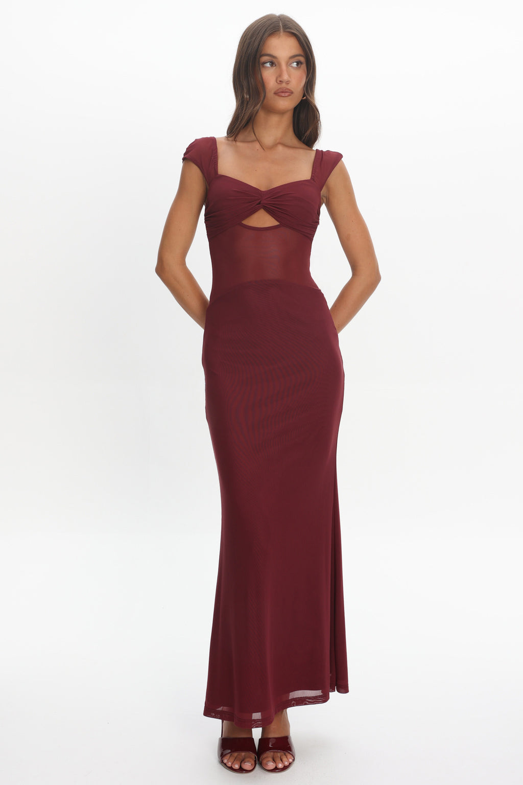Renella Mesh Waist Maxi Dress Wine by Selfie Leslie Australia