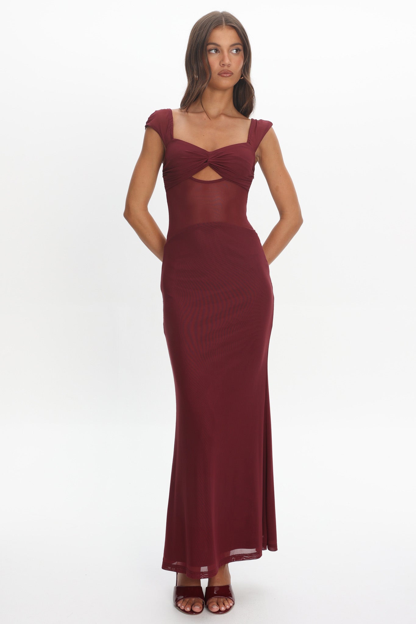 Renella Mesh Waist Maxi Dress Wine by Selfie Leslie Australia