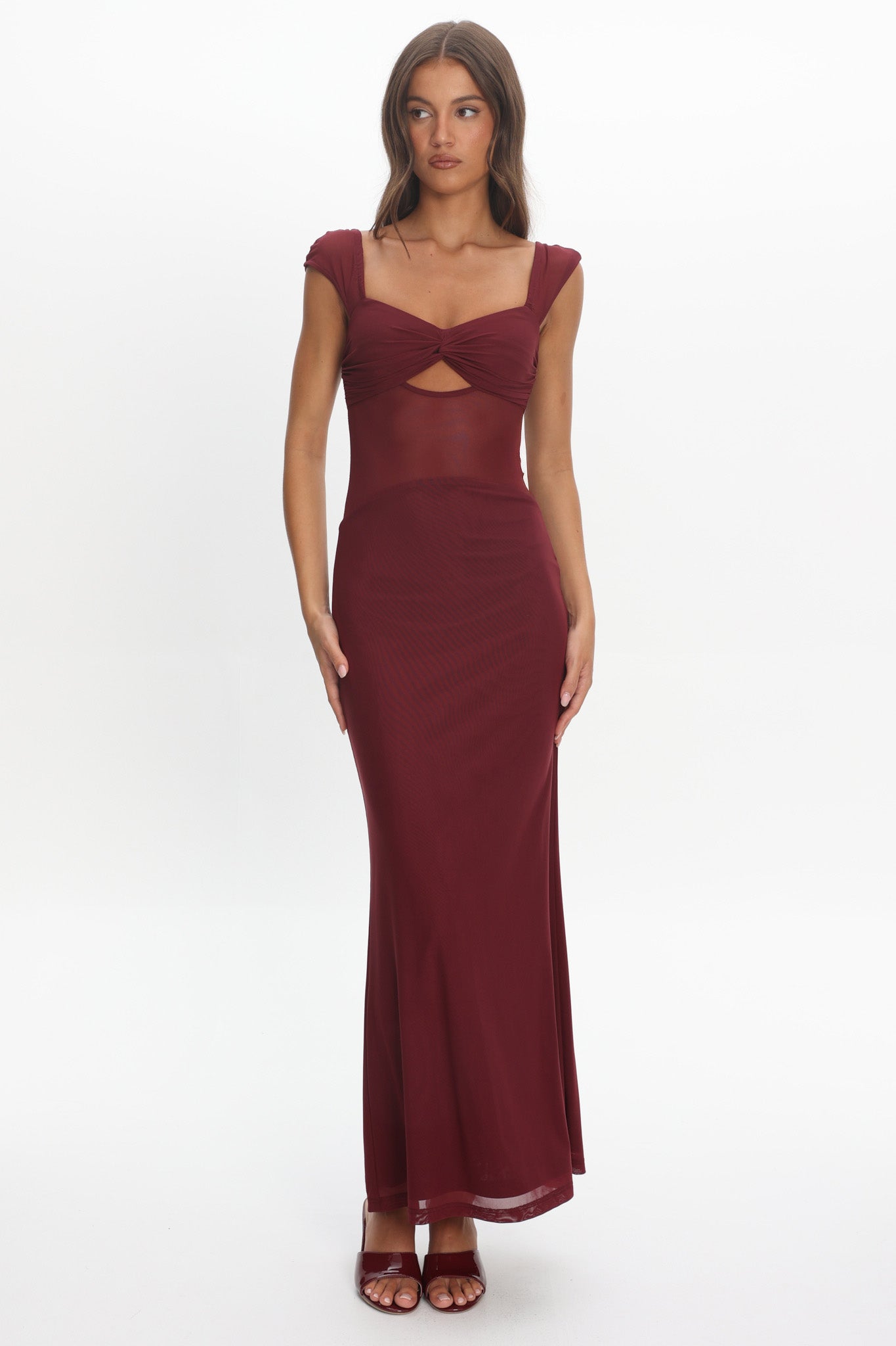 Renella Mesh Waist Maxi Dress Wine by Selfie Leslie Australia