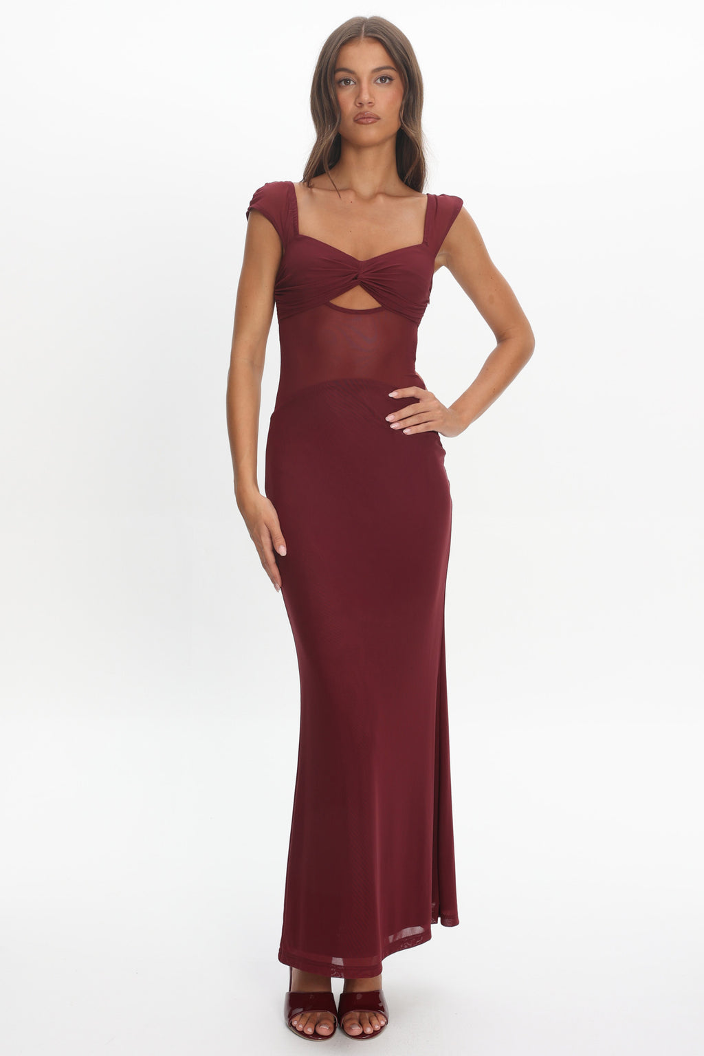 Renella Mesh Waist Maxi Dress Wine by Selfie Leslie Australia