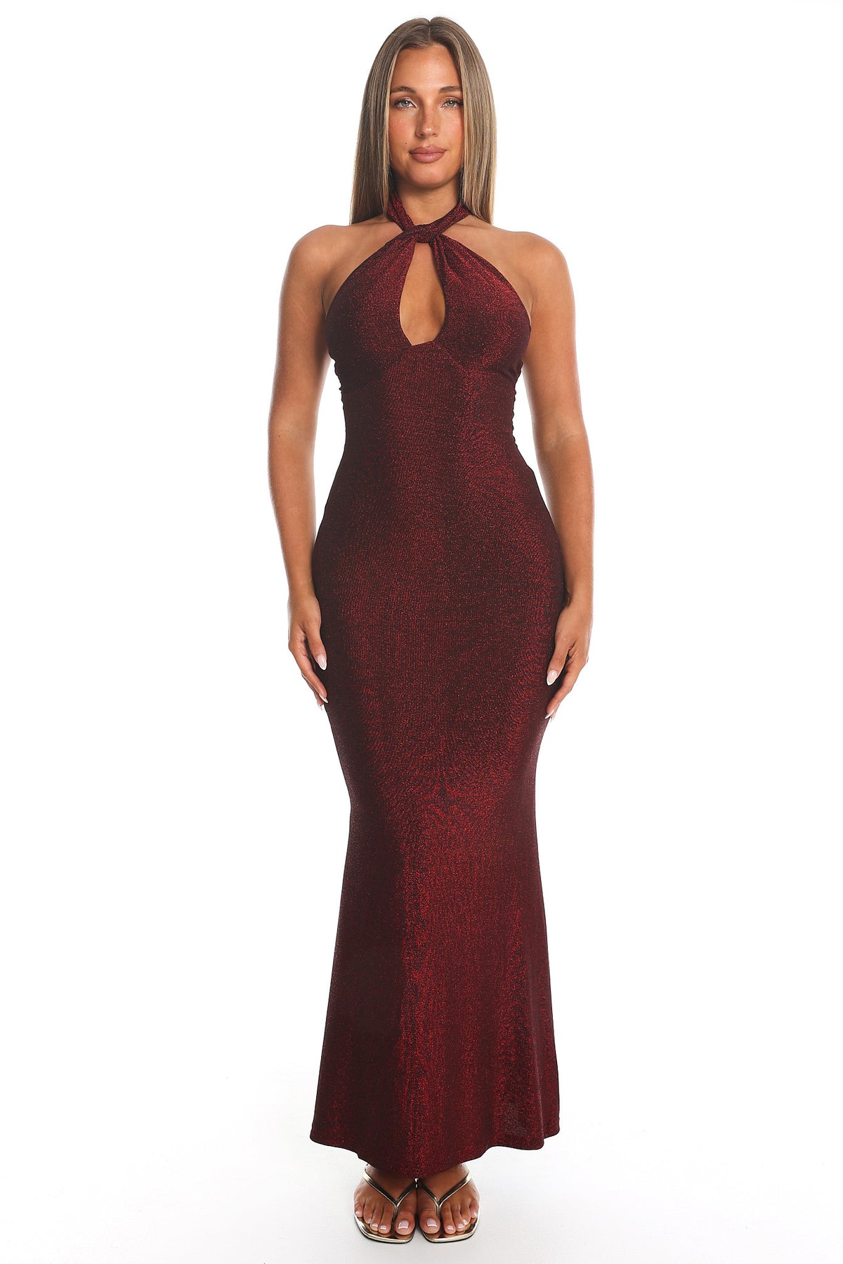Adrielle Keyhole Halterneck Maxi Dress Wine by Selfie Leslie Australia