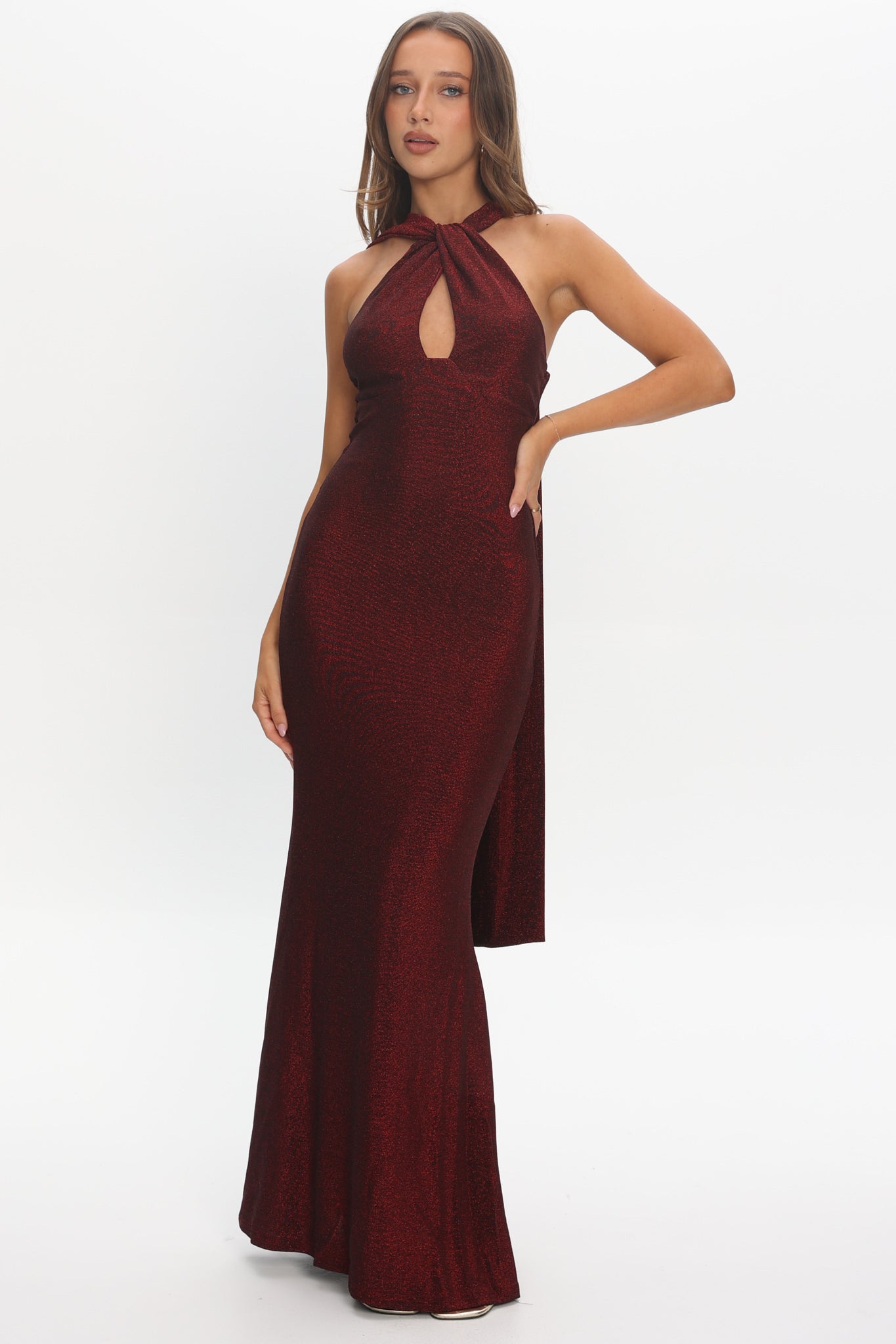 Adrielle Keyhole Halterneck Maxi Dress Wine by Selfie Leslie Australia