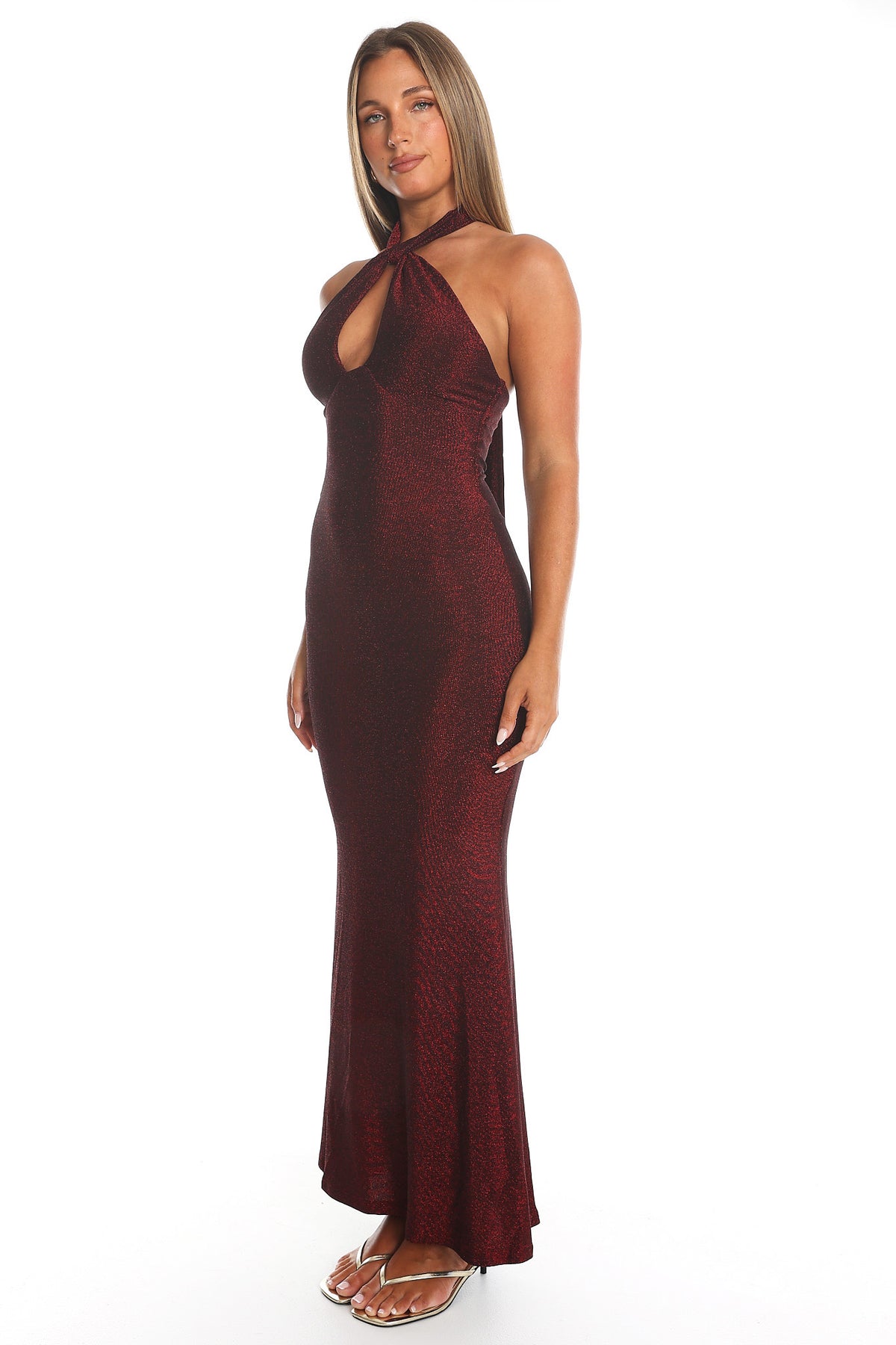 Adrielle Keyhole Halterneck Maxi Dress Wine by Selfie Leslie Australia