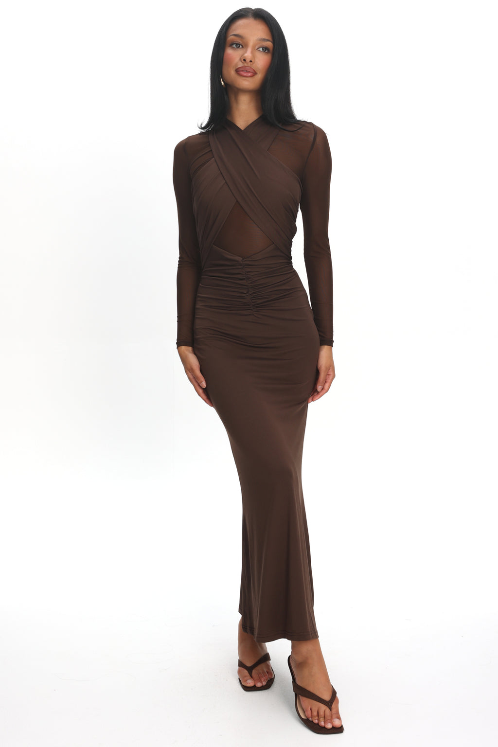 Esther Sheer Waist Maxi Dress Chocolate by Selfie Leslie Australia
