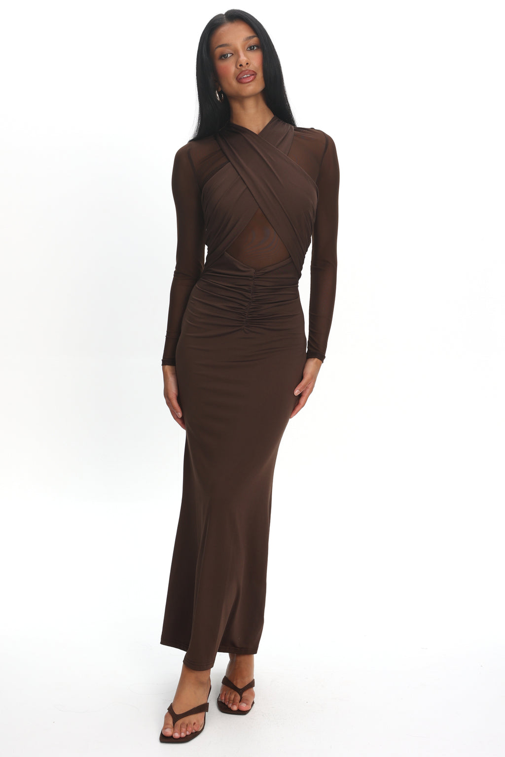 Esther Sheer Waist Maxi Dress Chocolate by Selfie Leslie Australia