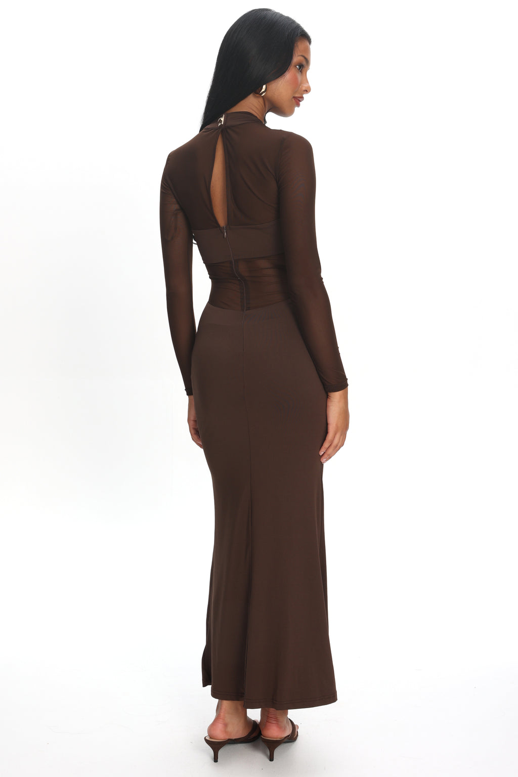 Esther Sheer Waist Maxi Dress Chocolate by Selfie Leslie Australia