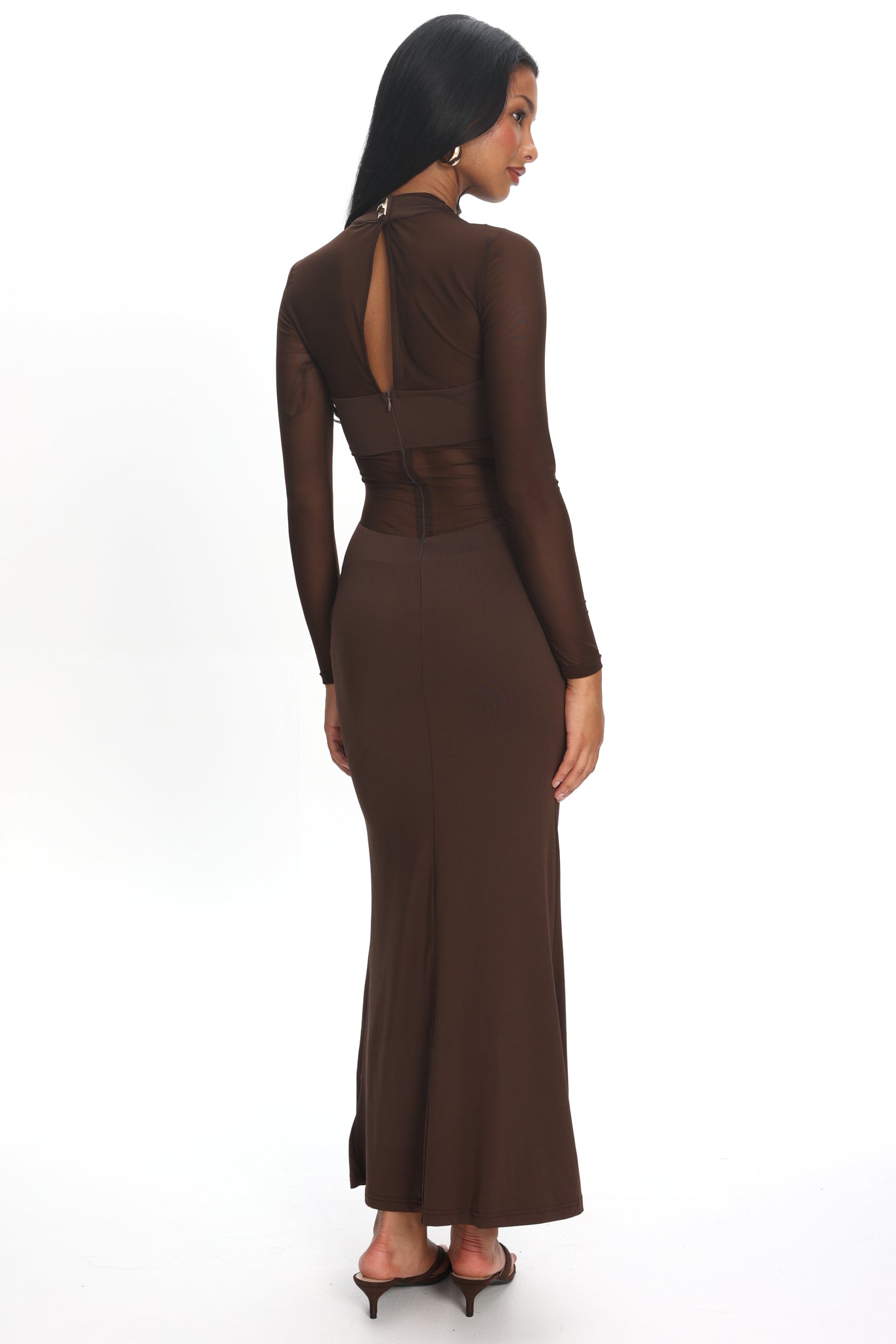 Esther Sheer Waist Maxi Dress Chocolate by Selfie Leslie Australia