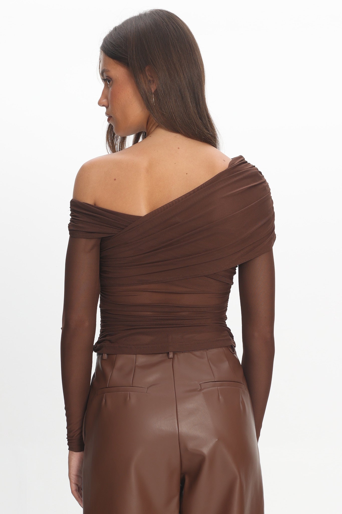 Christos Long Sleeve Asymmetric Top Chocolate by Selfie Leslie Australia