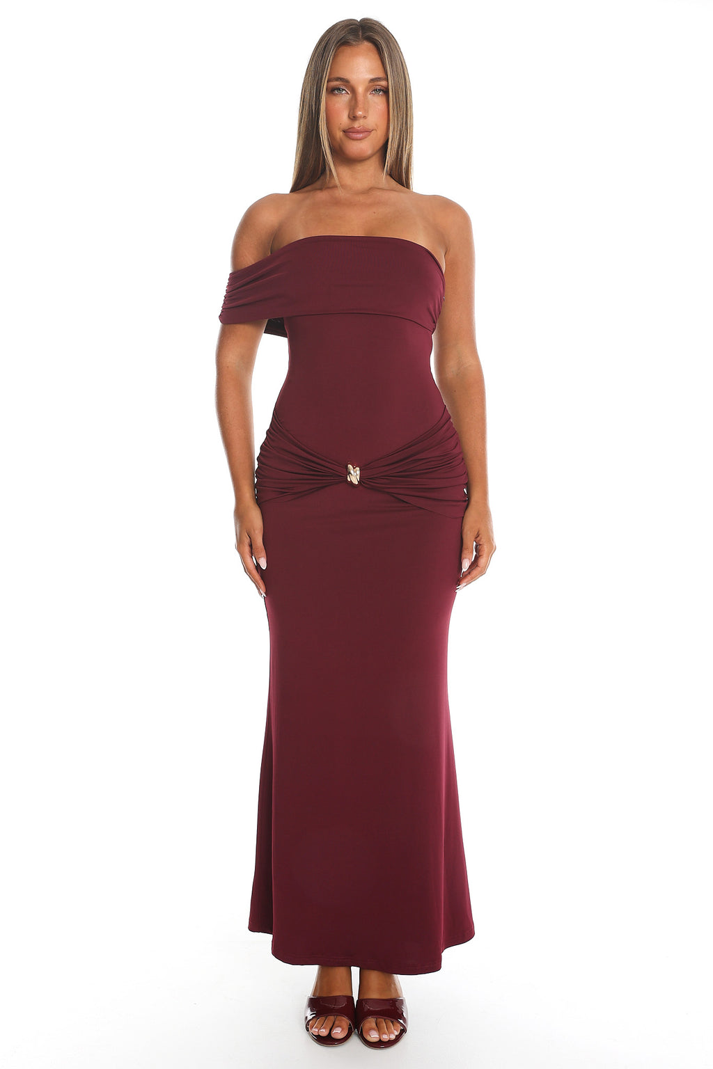 June Bloom One Sleeve Maxi Dress Plum