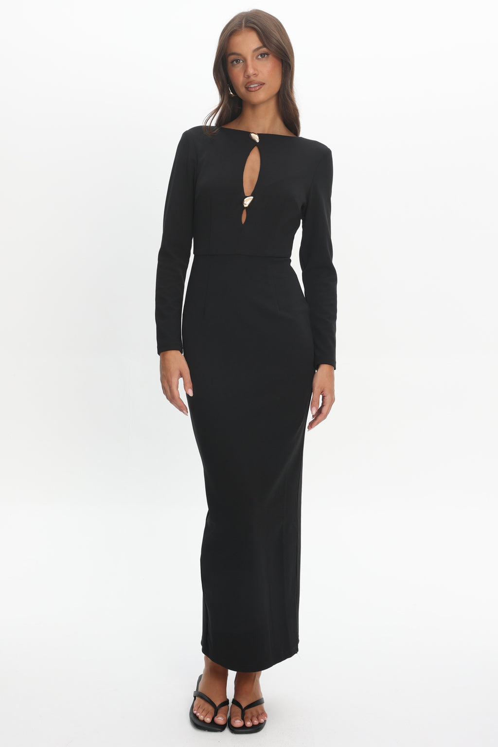 Zoa Keyhole Long Sleeve Maxi Dress Black by Selfie Leslie Australia