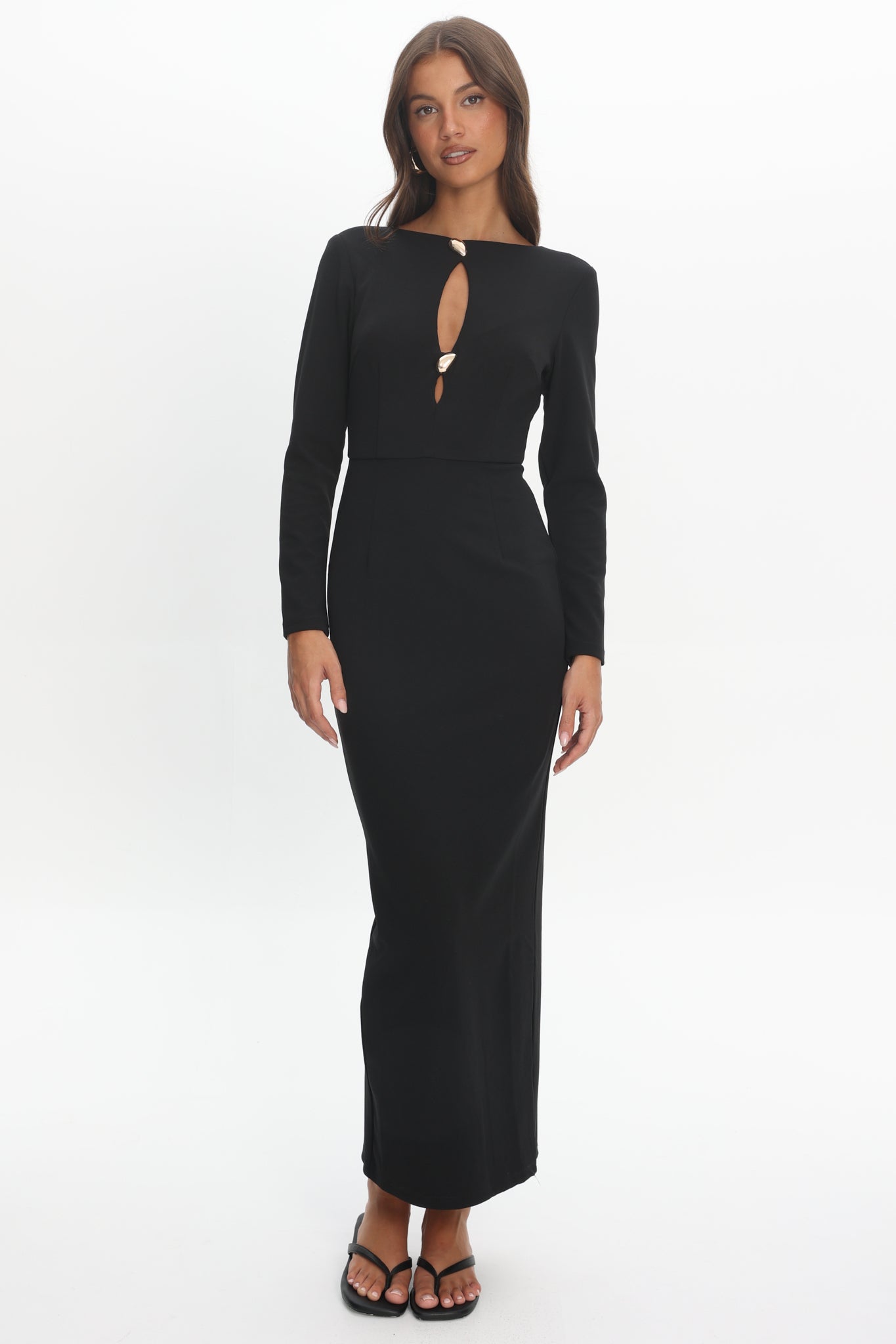 Zoa Keyhole Long Sleeve Maxi Dress Black by Selfie Leslie Australia