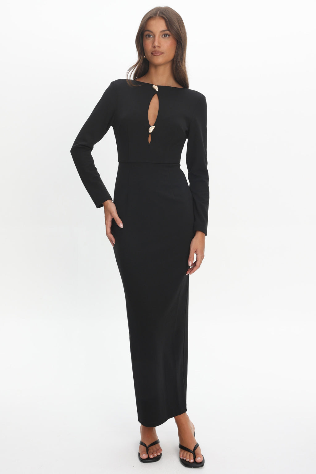 Zoa Keyhole Long Sleeve Maxi Dress Black by Selfie Leslie Australia
