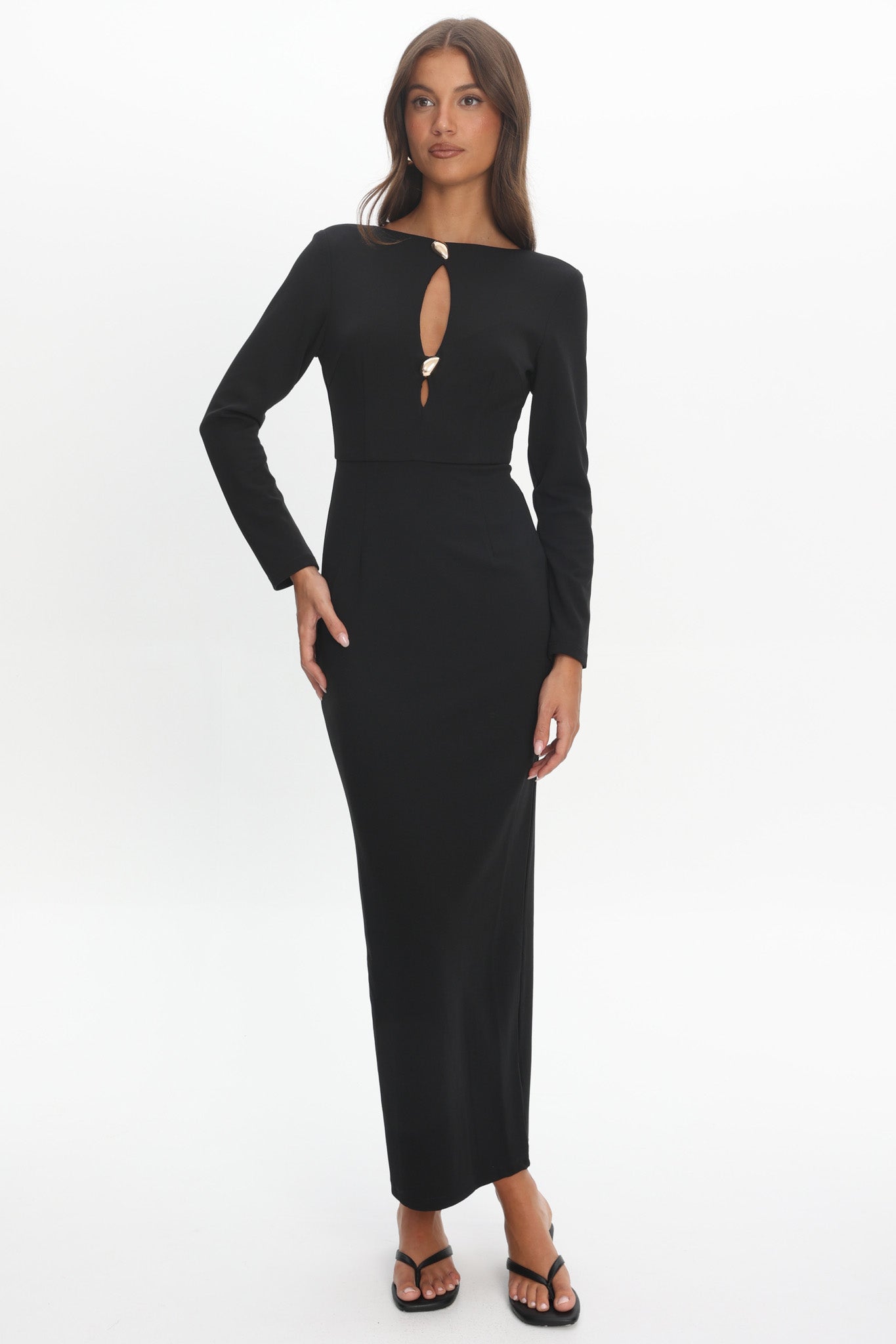 Zoa Keyhole Long Sleeve Maxi Dress Black by Selfie Leslie Australia