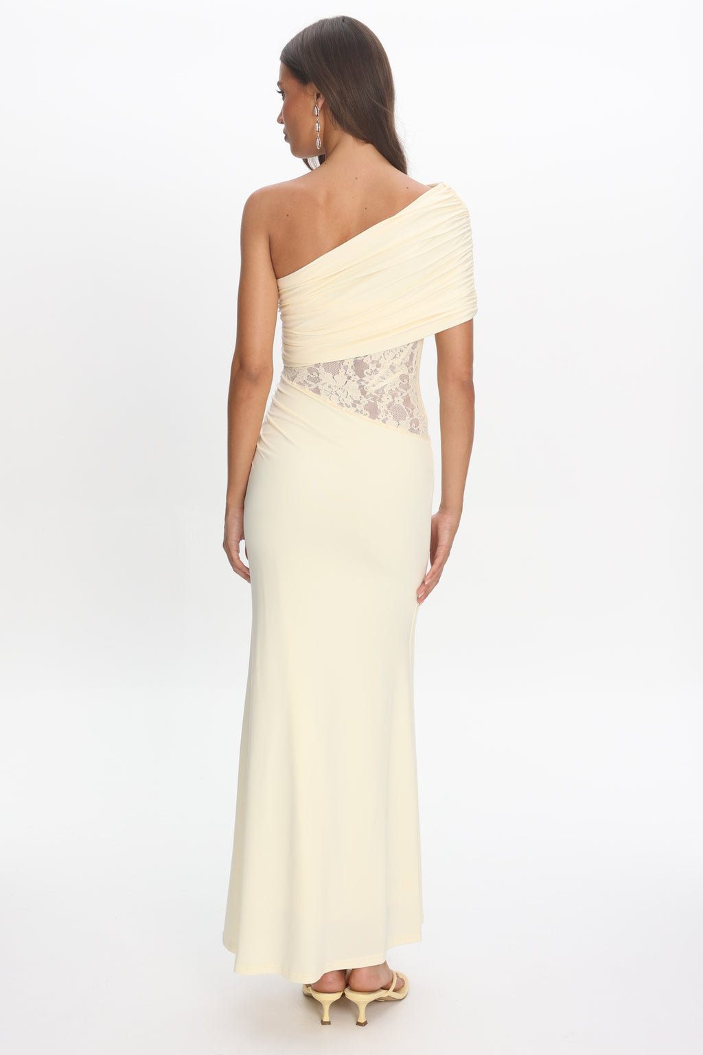 Mallorca Asymmetric Neckline Lace Maxi Dress Butter by Selfie Leslie Australia