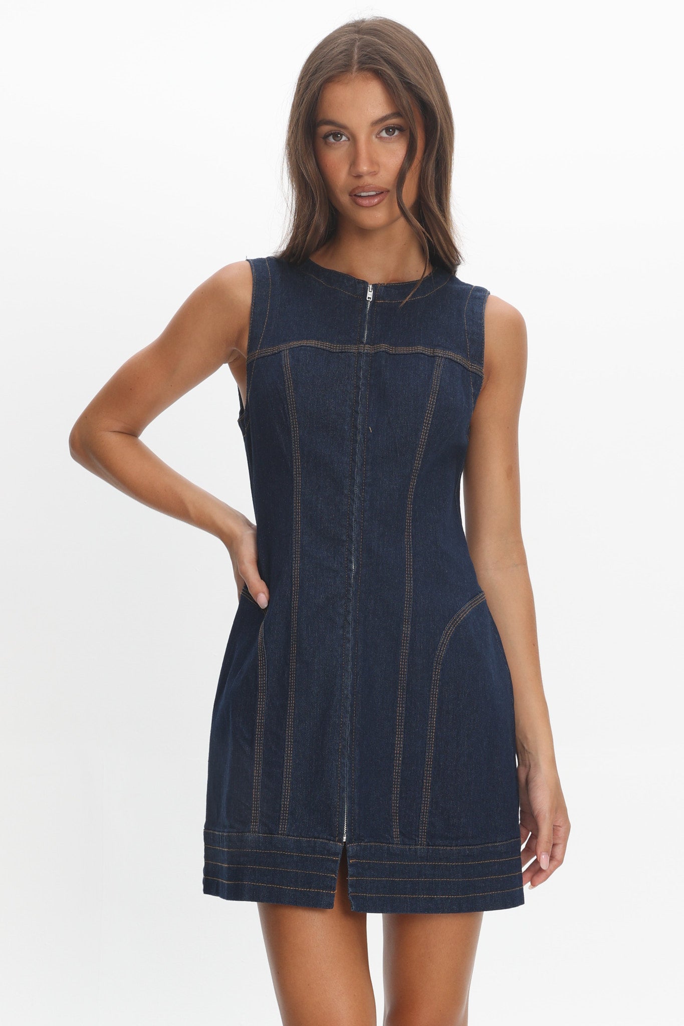 She's From Texas Zipper Front Mini Dress Indigo by Selfie Leslie Australia