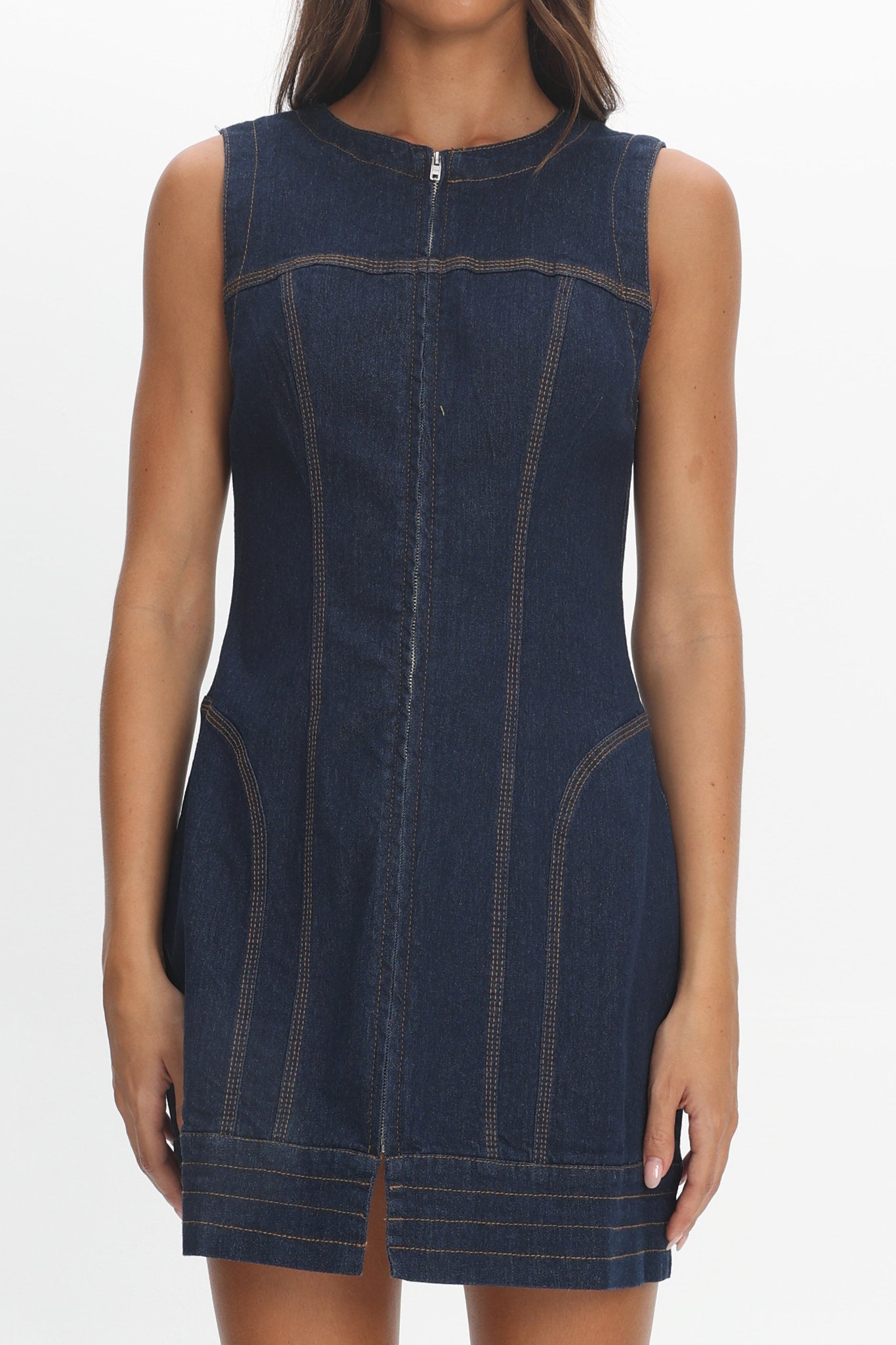 She's From Texas Zipper Front Mini Dress Indigo by Selfie Leslie Australia