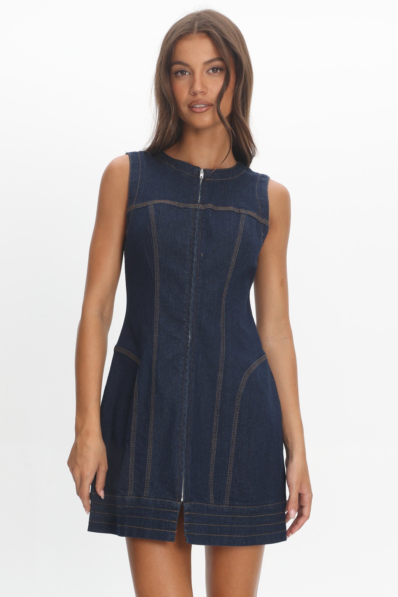 She's From Texas Zipper Front Mini Dress Indigo by Selfie Leslie Australia
