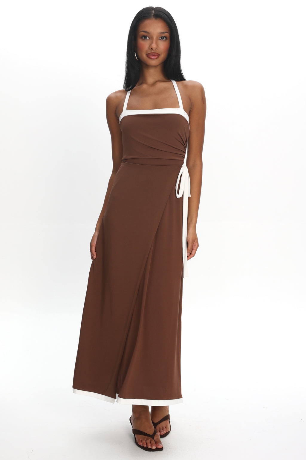 Belira Wrap Front Midi Dress Chocolate by Selfie Leslie Australia