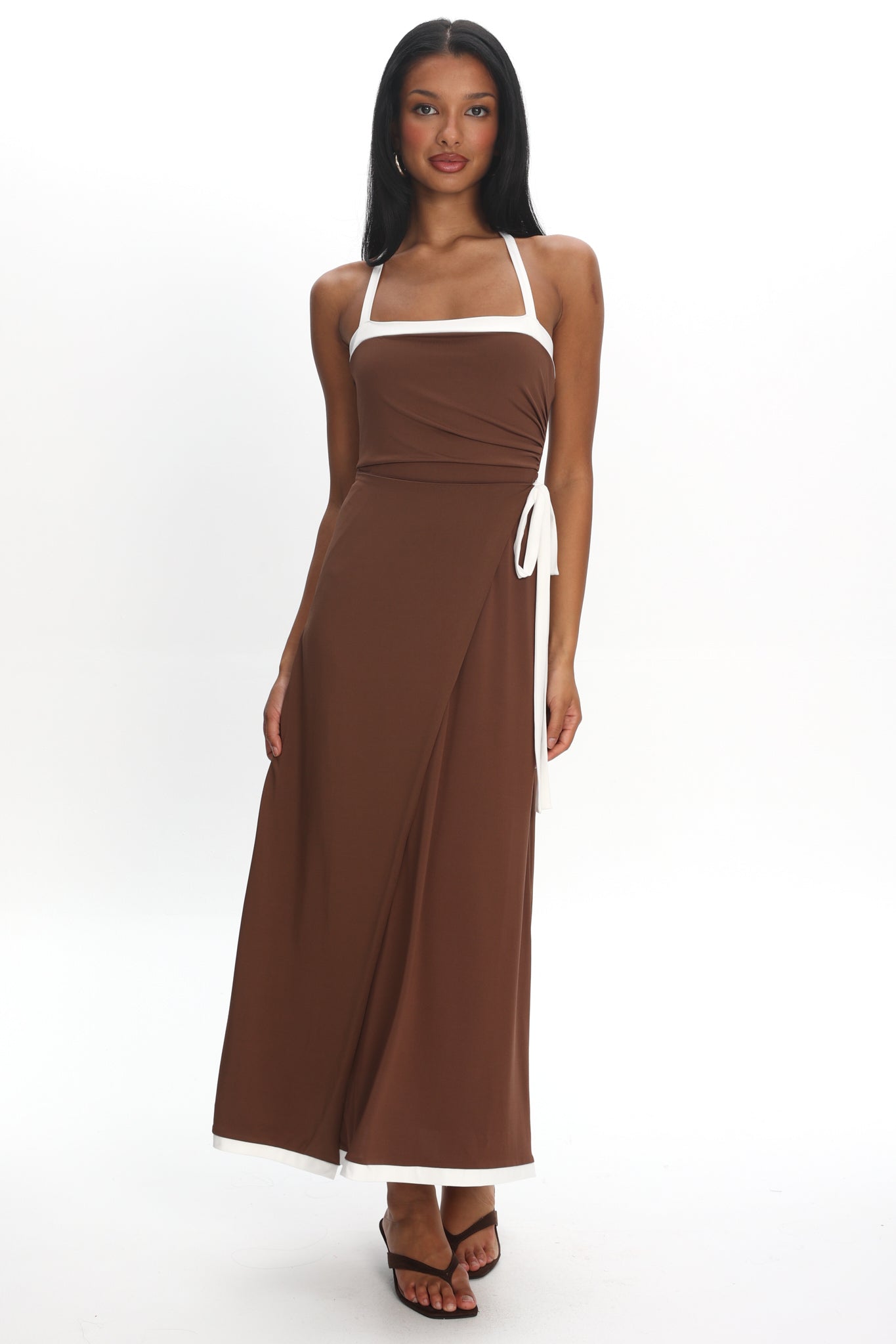 Belira Wrap Front Midi Dress Chocolate by Selfie Leslie Australia