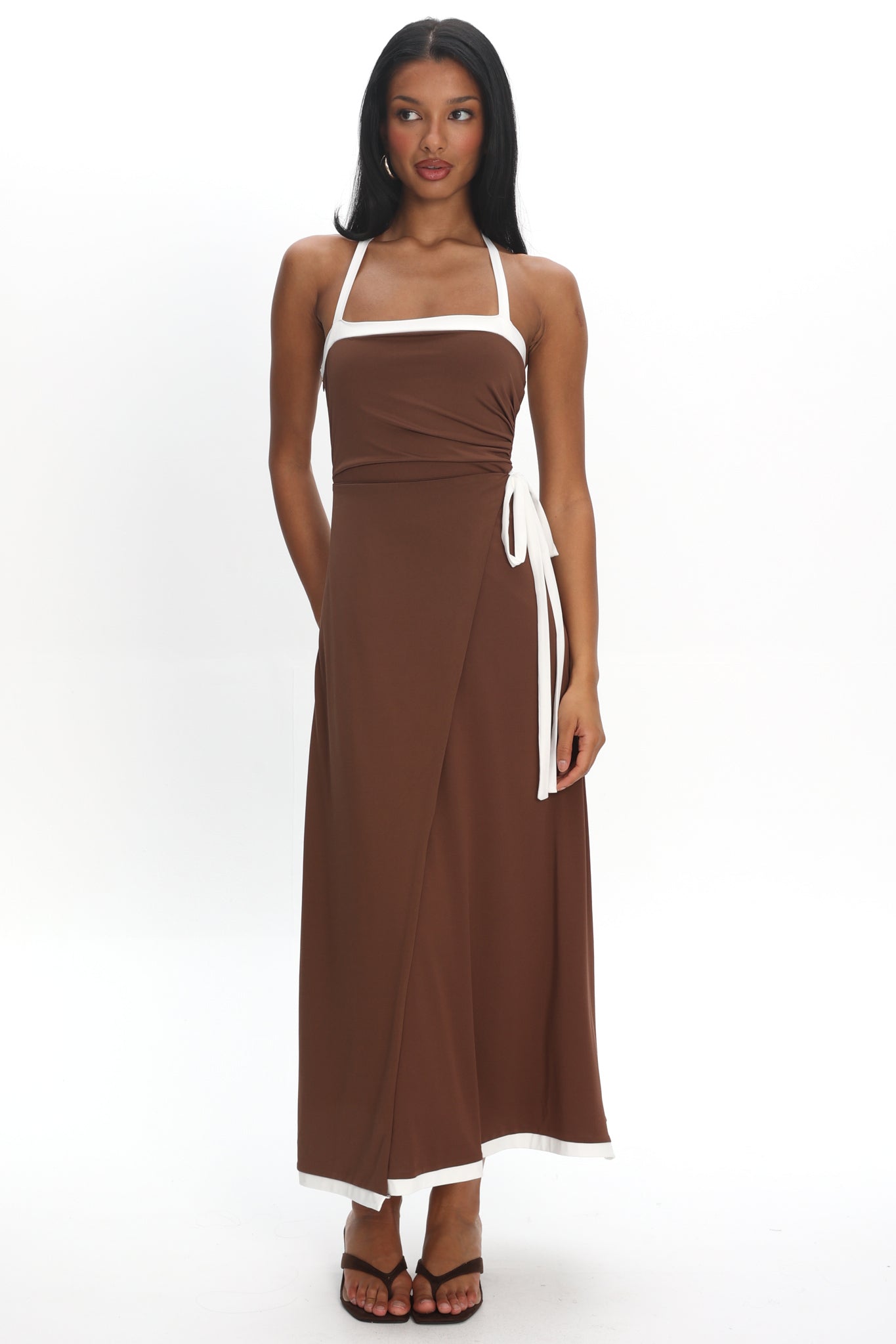 Belira Wrap Front Midi Dress Chocolate by Selfie Leslie Australia
