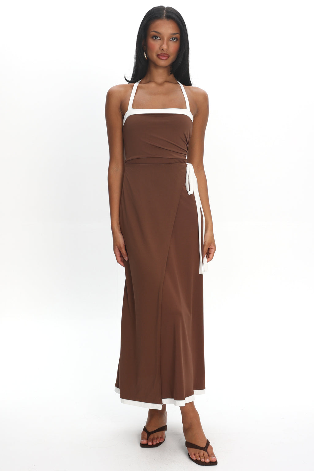 Belira Wrap Front Midi Dress Chocolate by Selfie Leslie Australia