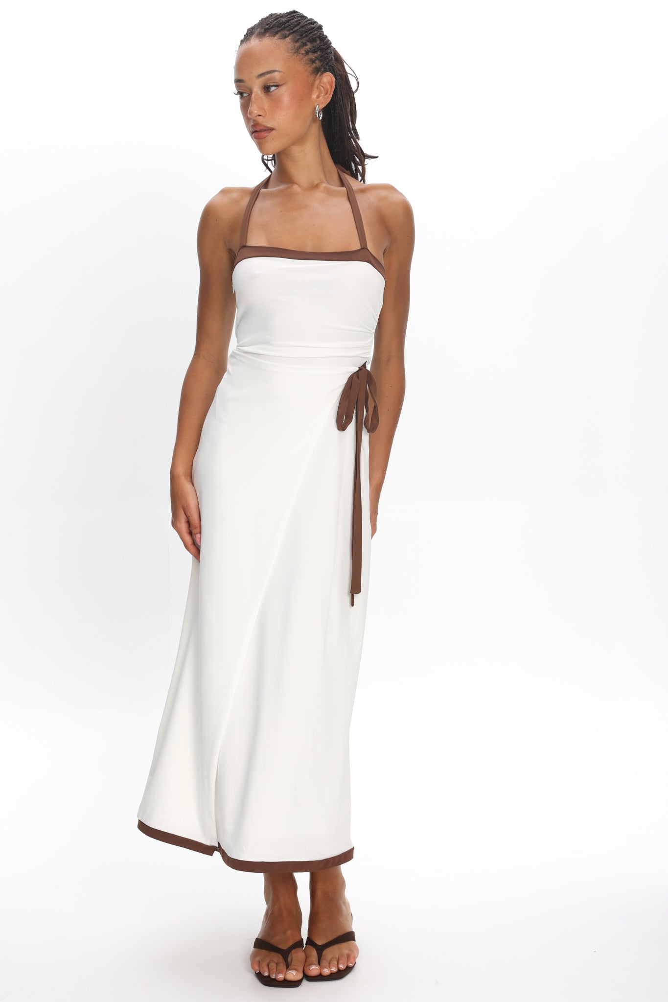 Belira Wrap Front Midi Dress Ivory by Selfie Leslie Australia