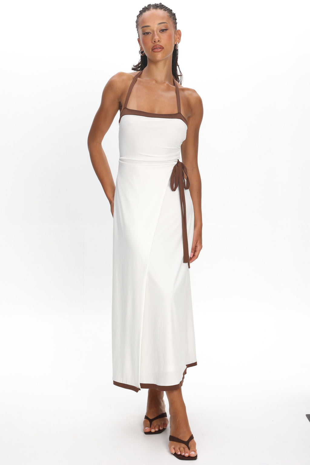 Belira Wrap Front Midi Dress Ivory by Selfie Leslie Australia