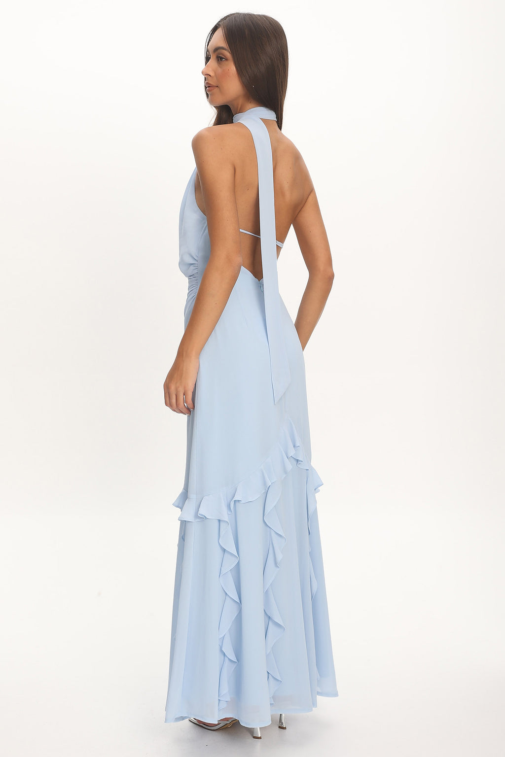 Lorielle One-Shoulder Ruffle Trim Maxi Dress Blue by Selfie Leslie Australia