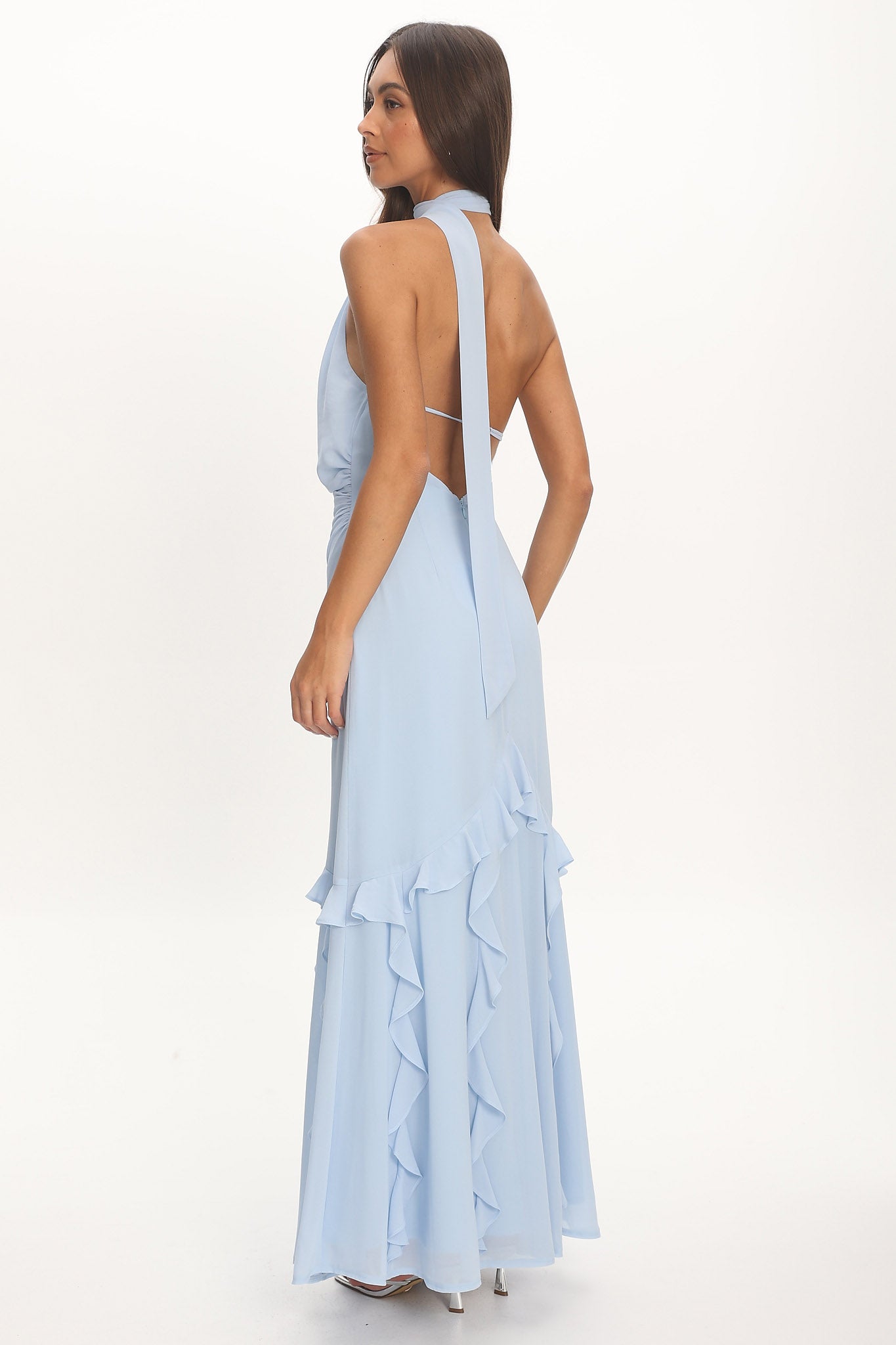 Lorielle One-Shoulder Ruffle Trim Maxi Dress Blue by Selfie Leslie Australia