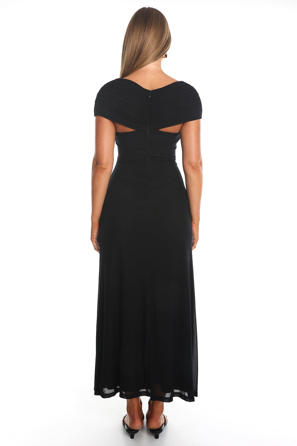 Reba Sheer Waist Ruched Maxi Waist Black