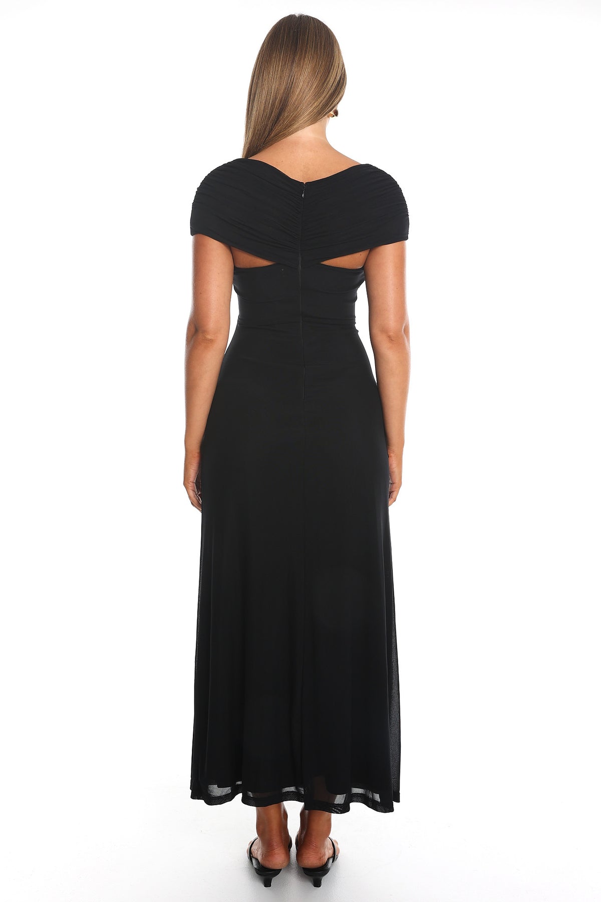 Reba Sheer Waist Ruched Maxi Waist Black
