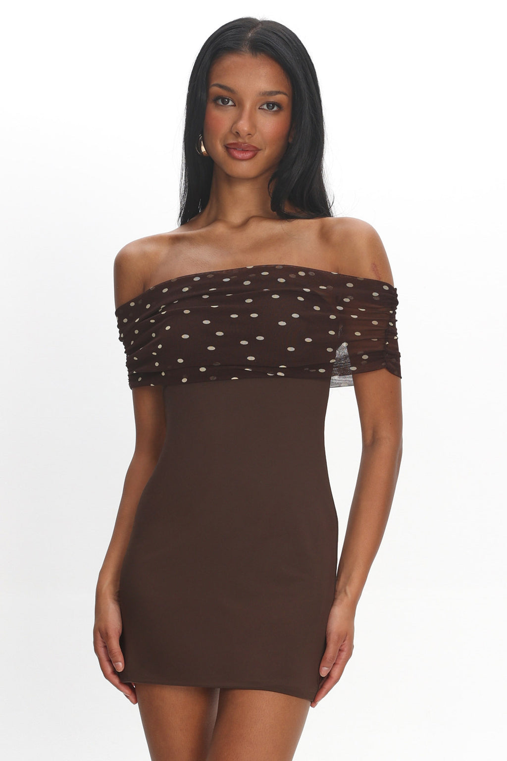 Zimi Off-Shoulder Mini Dress Brown by Selfie Leslie Australia
