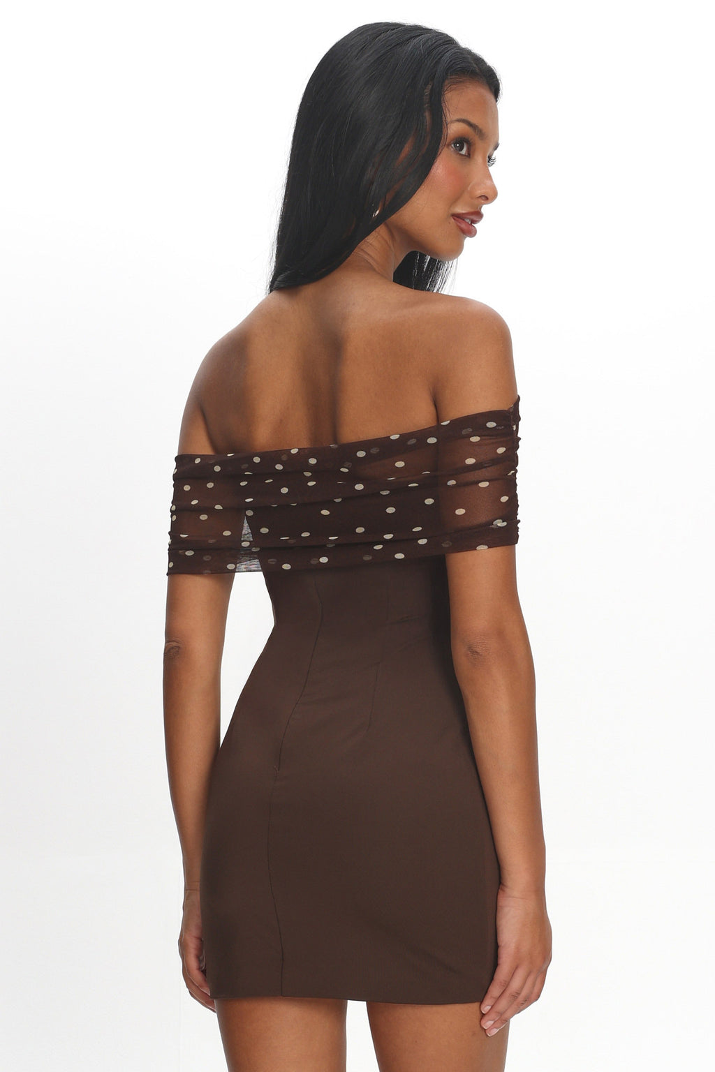Zimi Off-Shoulder Mini Dress Brown by Selfie Leslie Australia
