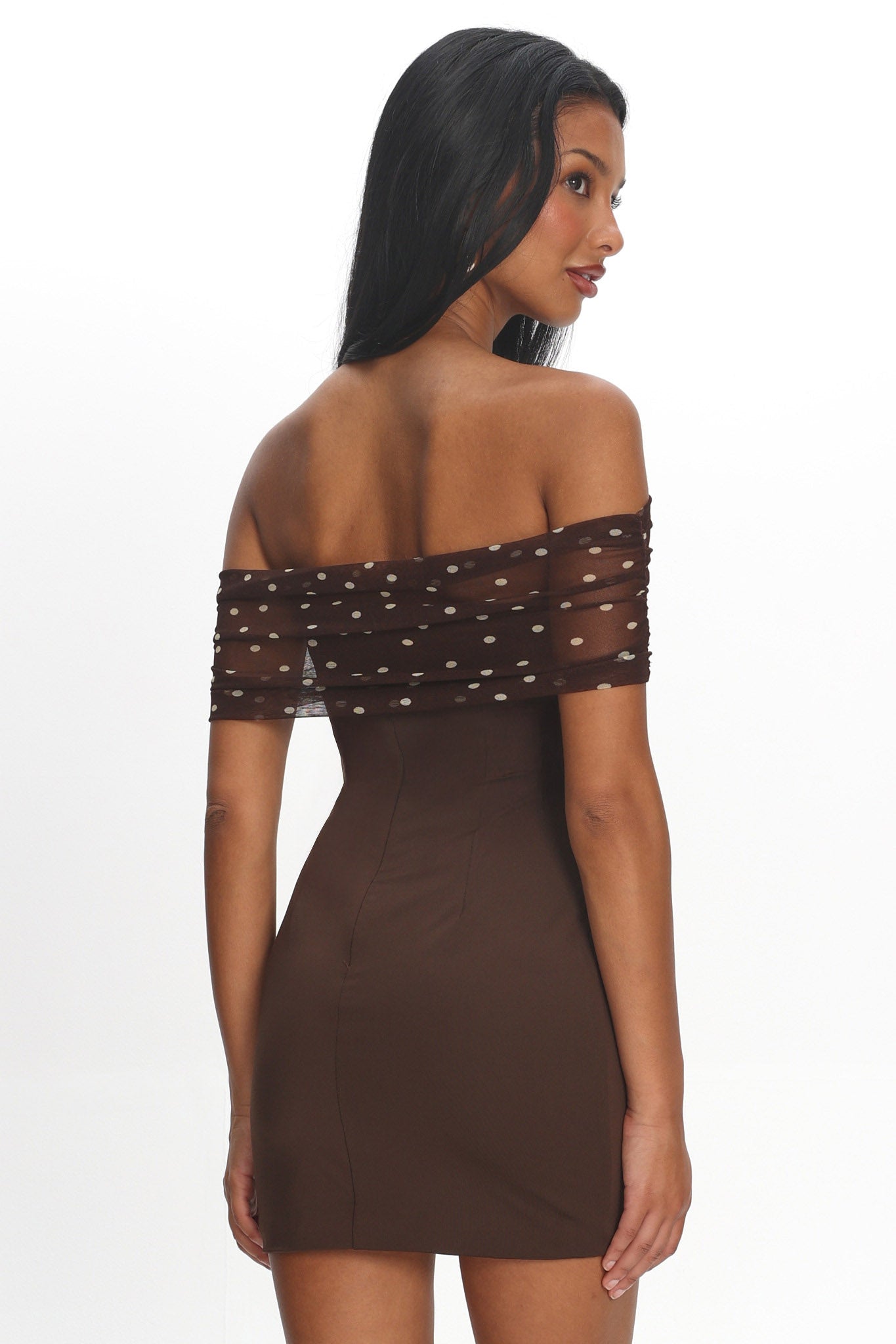 Zimi Off-Shoulder Mini Dress Brown by Selfie Leslie Australia