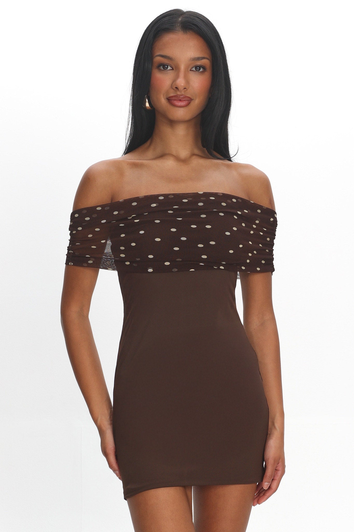 Zimi Off-Shoulder Mini Dress Brown by Selfie Leslie Australia
