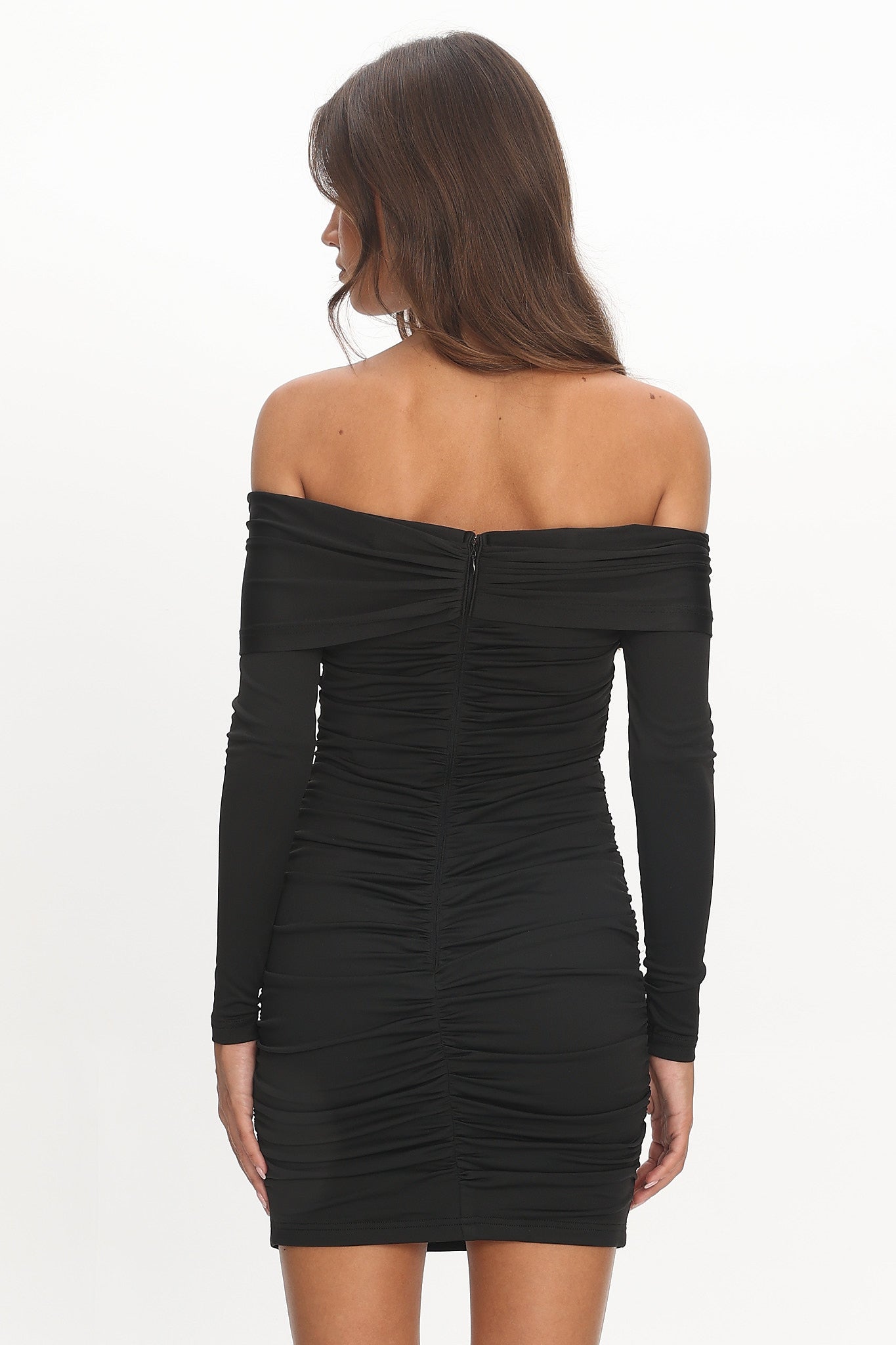 Anaelle Long Sleeve Off-Shoulder Mini Dress Black by Selfie Leslie Australia