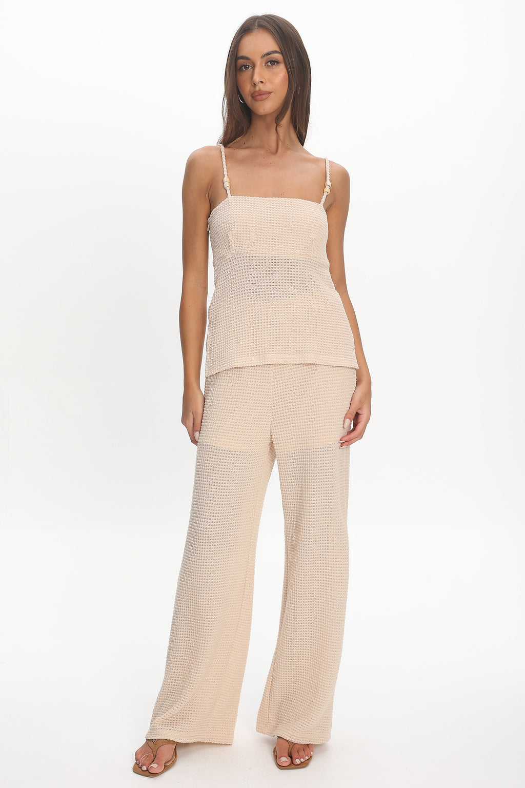 Mesa Wide Leg Knit Pants Cream by Selfie Leslie Australia