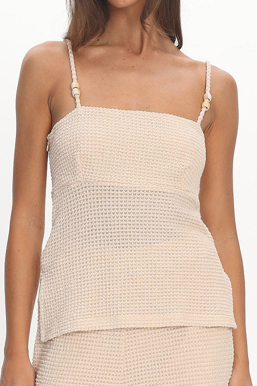 Mesa Bead Strap Knit Top Cream by Selfie Leslie Australia