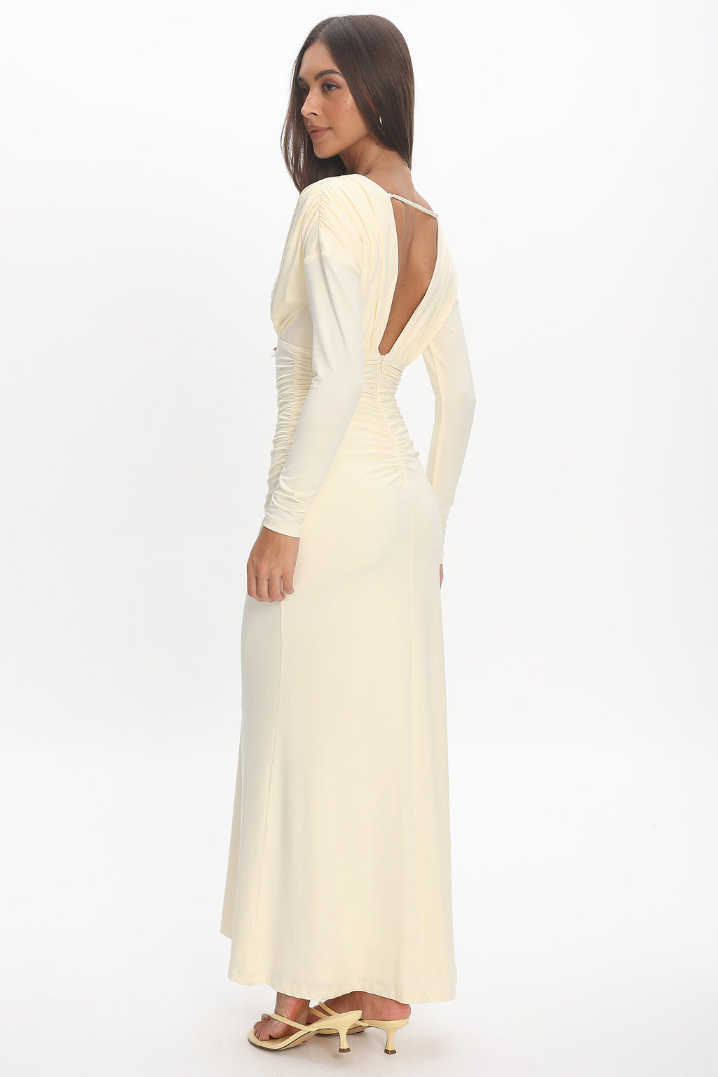 Gilded Long Sleeve Ruched Maxi Dress Butter by Selfie Leslie Australia