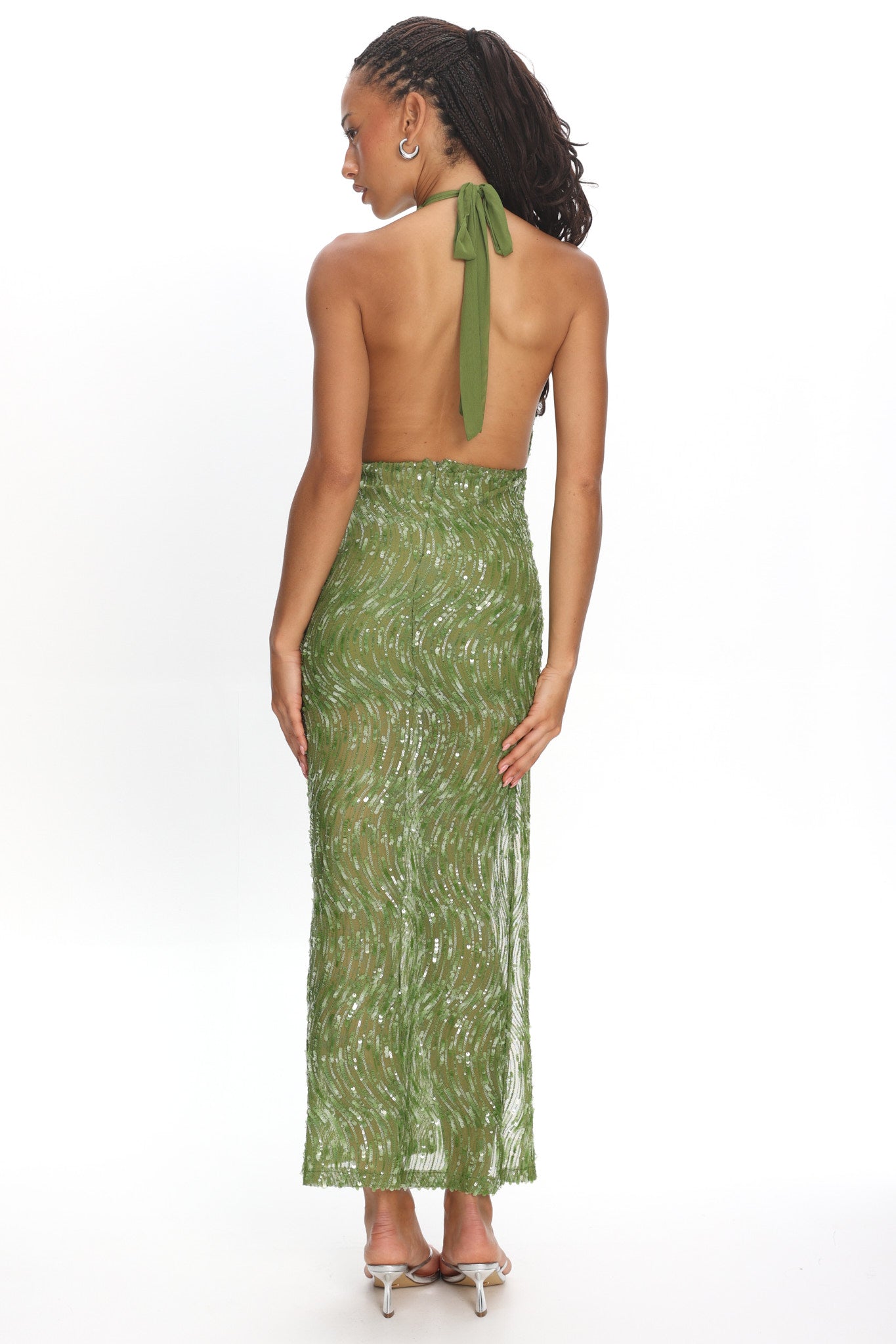 Sharisa High Slit Halter Maxi Dress Green by Selfie Leslie Australia